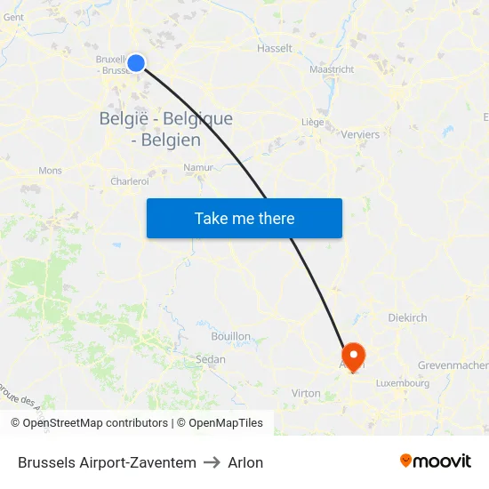 Brussels Airport-Zaventem to Arlon map
