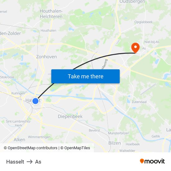 Hasselt to As map