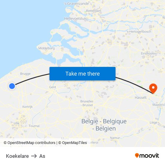 Koekelare to As map