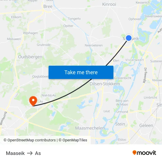 Maaseik to As map