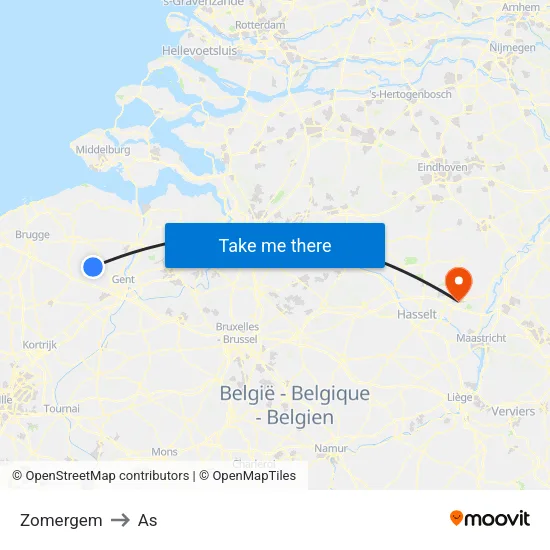 Zomergem to As map