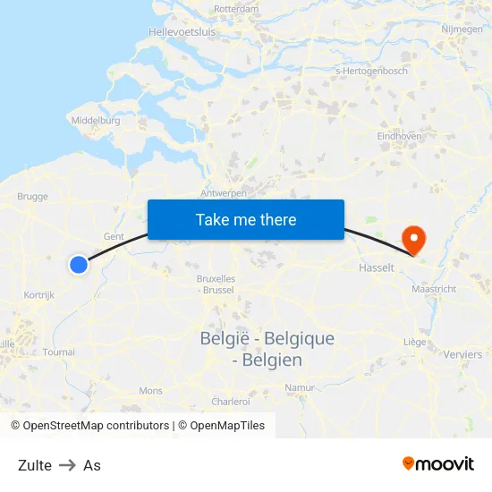 Zulte to As map