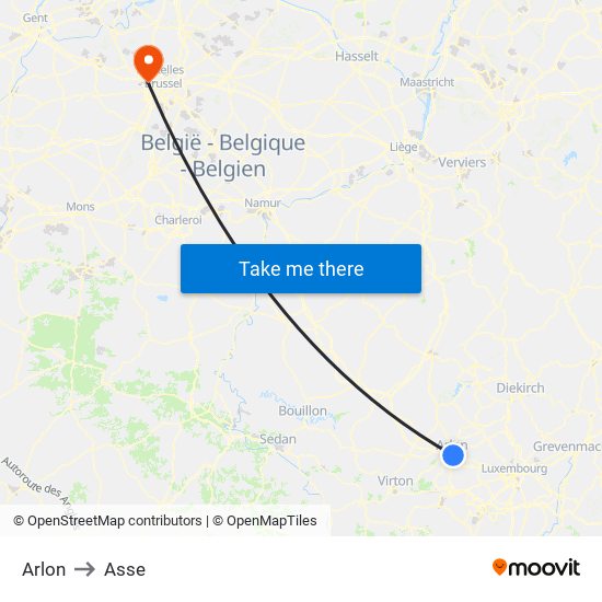 Arlon to Asse map