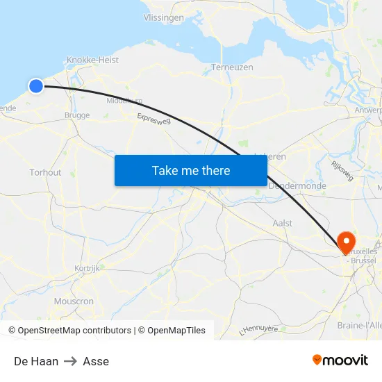 De Haan to Asse map