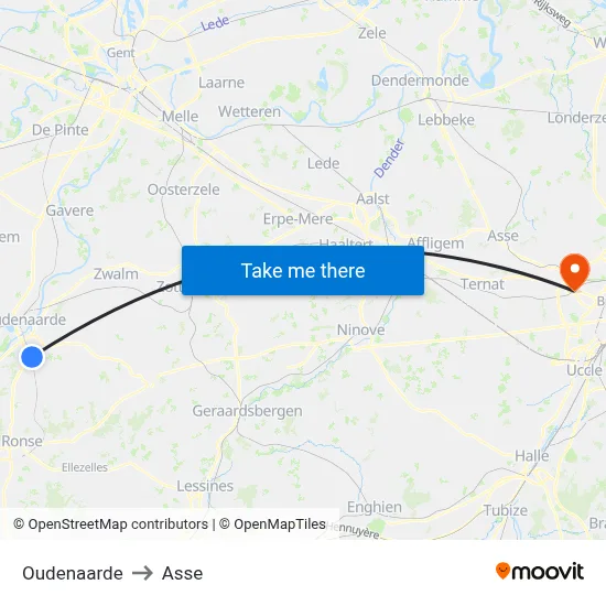 Oudenaarde to Asse map