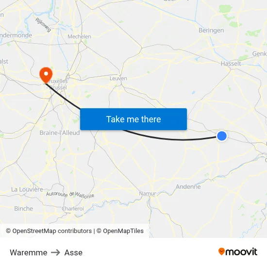 Waremme to Asse map