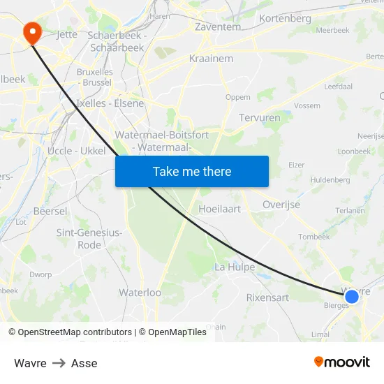 Wavre to Asse map