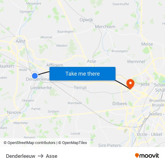 Denderleeuw to Asse map