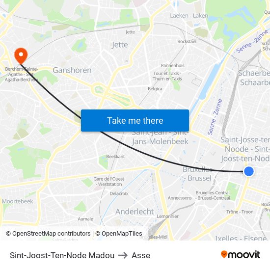 Sint-Joost-Ten-Node Madou to Asse map