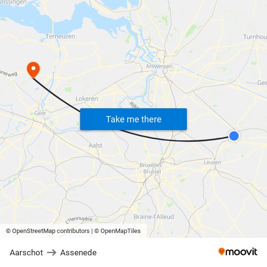 Aarschot to Assenede map