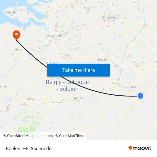 Baelen to Assenede map