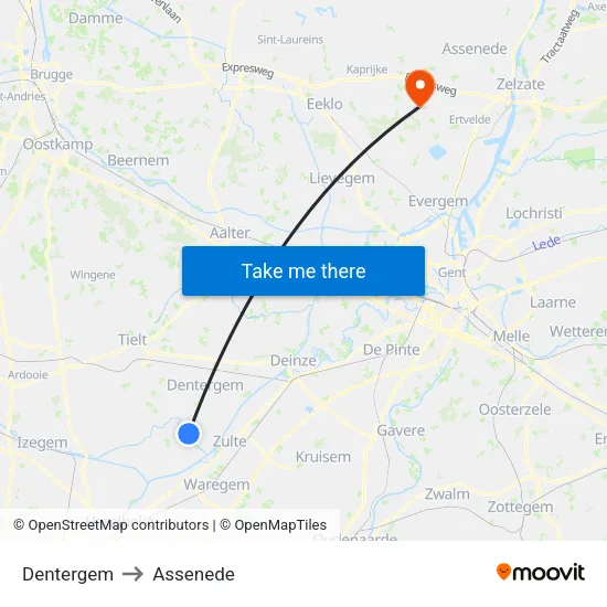 Dentergem to Assenede map
