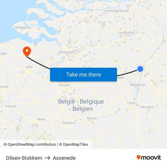 Dilsen-Stokkem to Assenede map