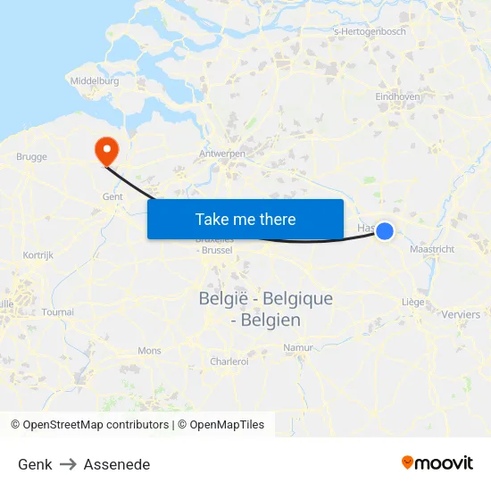 Genk to Assenede map
