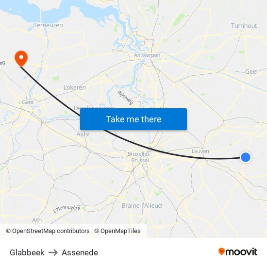 Glabbeek to Assenede map
