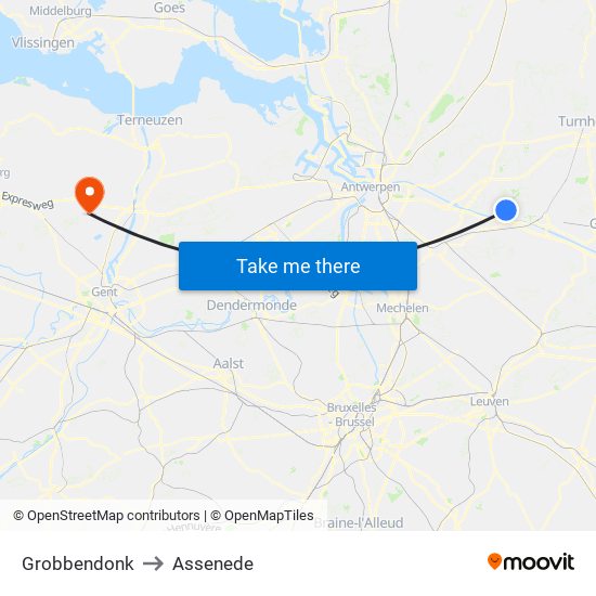Grobbendonk to Assenede map
