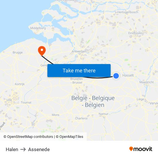 Halen to Assenede map