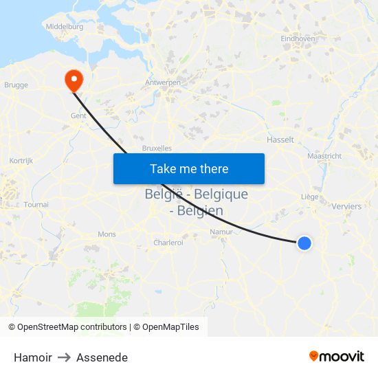 Hamoir to Assenede map