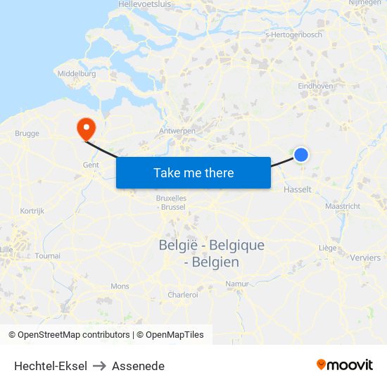Hechtel-Eksel to Assenede map