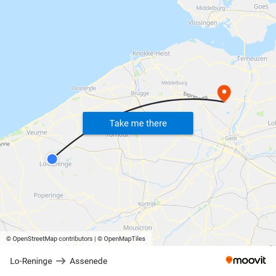 Lo-Reninge to Assenede map