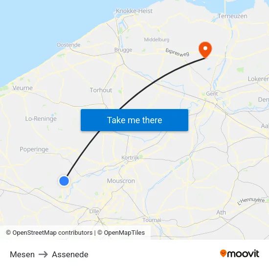 Mesen to Assenede map