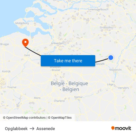 Opglabbeek to Assenede map