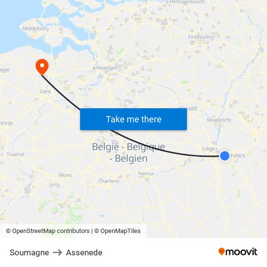 Soumagne to Assenede map