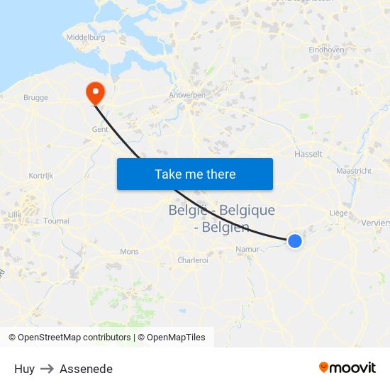 Huy to Assenede map