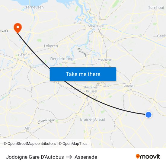 Jodoigne Gare D'Autobus to Assenede map