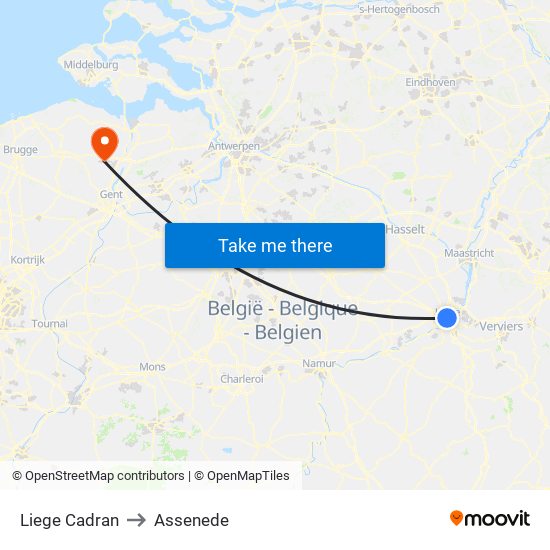 Liege Cadran to Assenede map