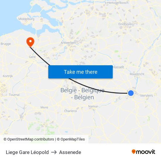 Liege Gare Léopold to Assenede map