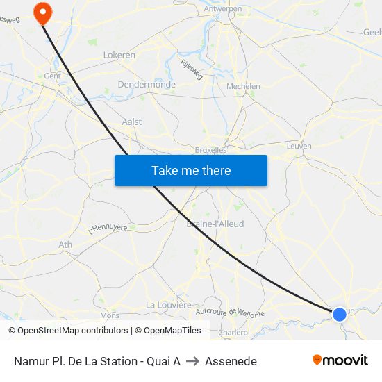 Namur Pl. De La Station - Quai A to Assenede map
