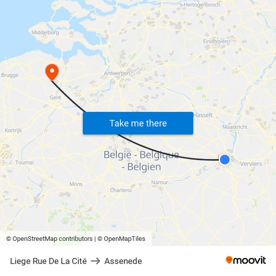 Liege Rue De La Cité to Assenede map