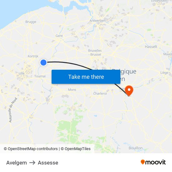 Avelgem to Assesse map