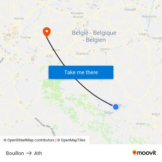 Bouillon to Ath map