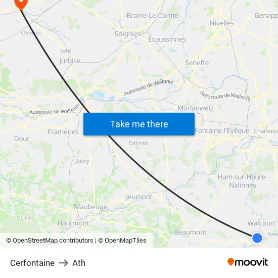 Cerfontaine to Ath map
