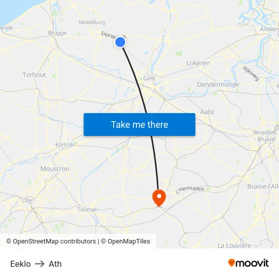 Eeklo to Ath map