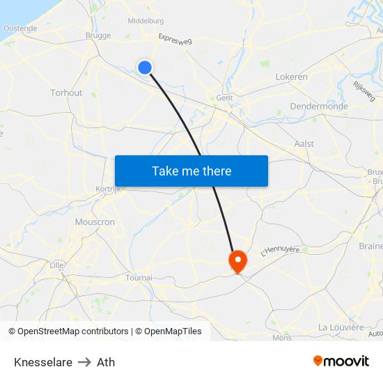 Knesselare to Ath map