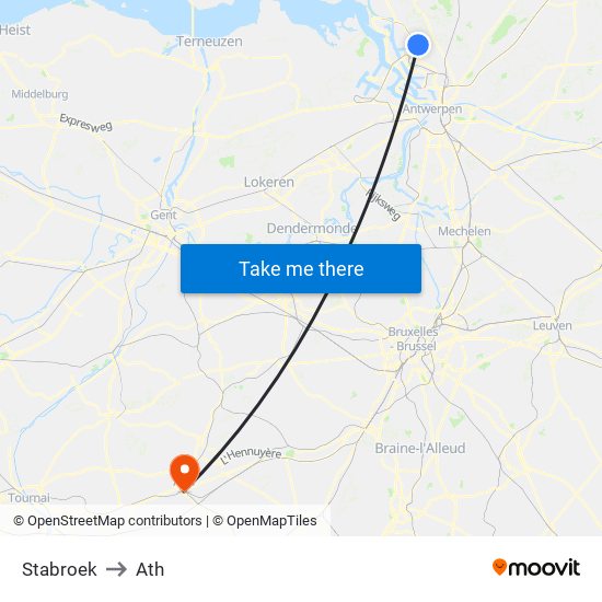 Stabroek to Ath map