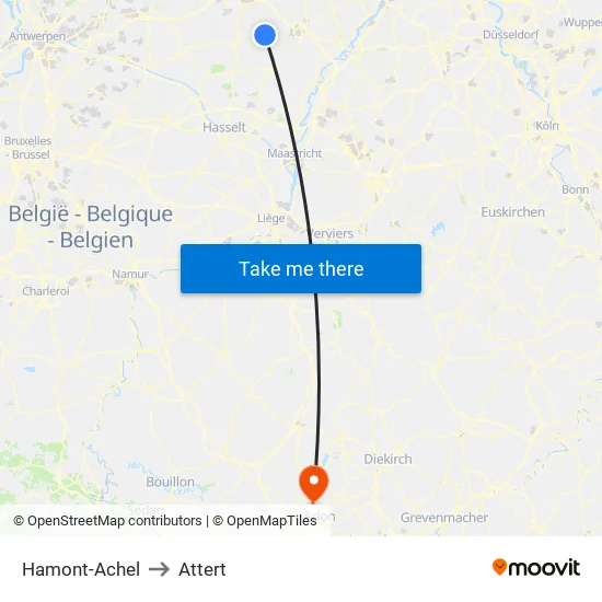 Hamont-Achel to Attert map