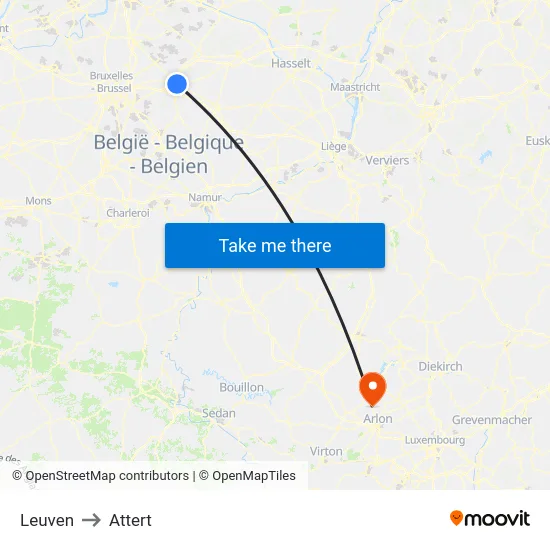 Leuven to Attert map
