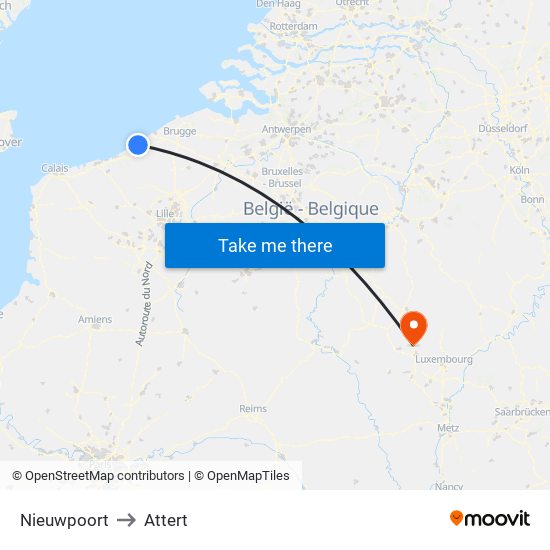 Nieuwpoort to Attert map