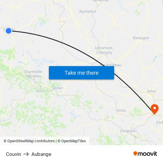 Couvin to Aubange map