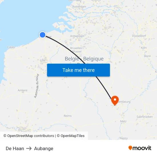 De Haan to Aubange map