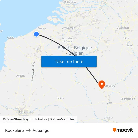 Koekelare to Aubange map