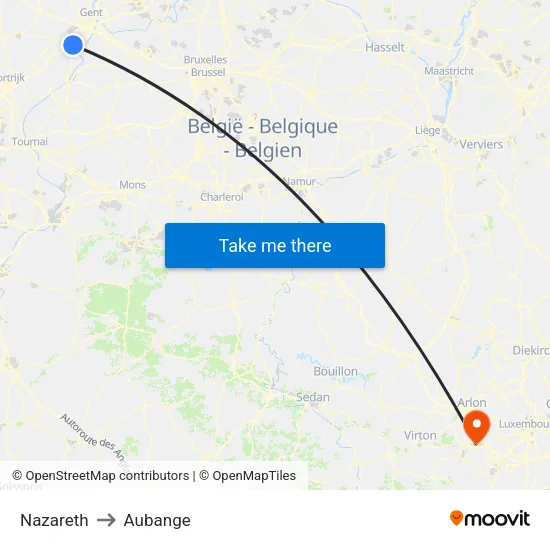 Nazareth to Aubange map