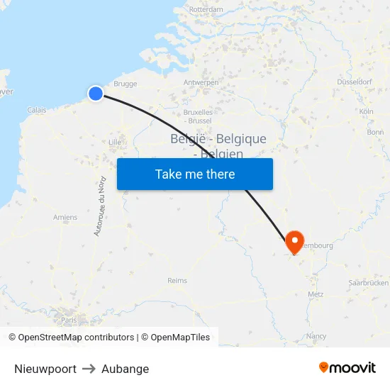 Nieuwpoort to Aubange map