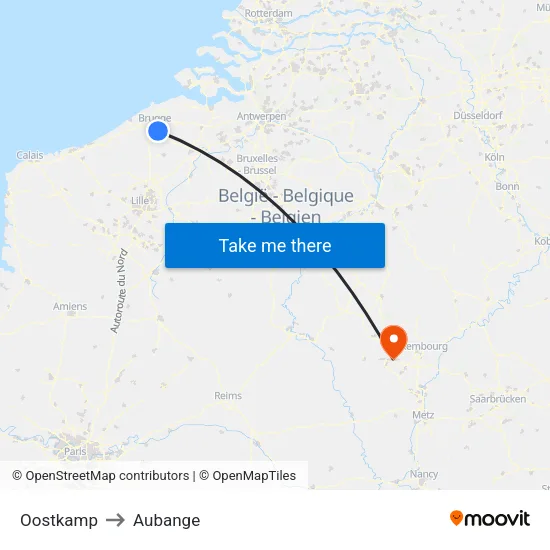 Oostkamp to Aubange map