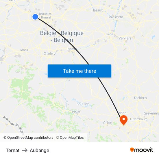 Ternat to Aubange map