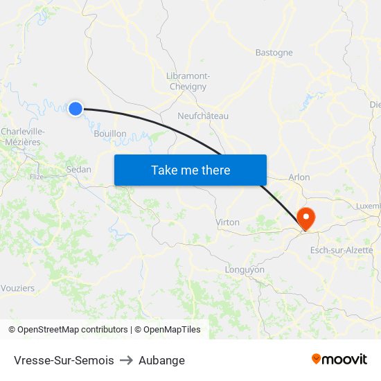 Vresse-Sur-Semois to Aubange map